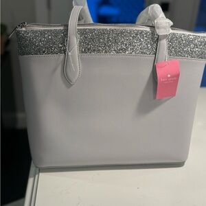 Kate Spade Glitter Silver and White Tote